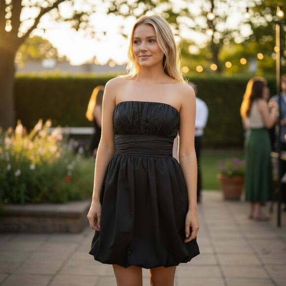 David's Bridal Size 2 Black Strapless Cocktail Dress NWT Pleated Cotton Formal - Picture 1 of 7